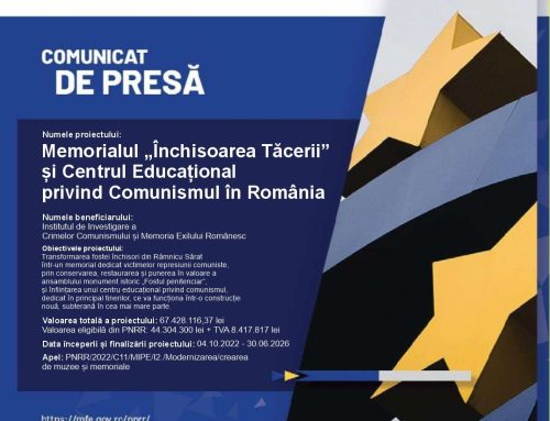 COMUNICAT DE PRESĂ: Un pas decisiv pentru demararea proiectului de amenajare a Memorialului dedicat victimelor comunismului de la Râmnicu Sărat